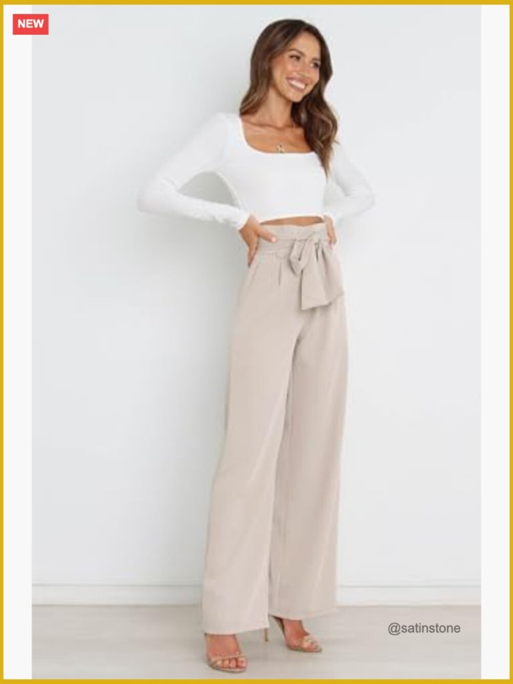 High Waisted Wide Leg Palazzo Pants with Pleated Front - Picture 5 of 6